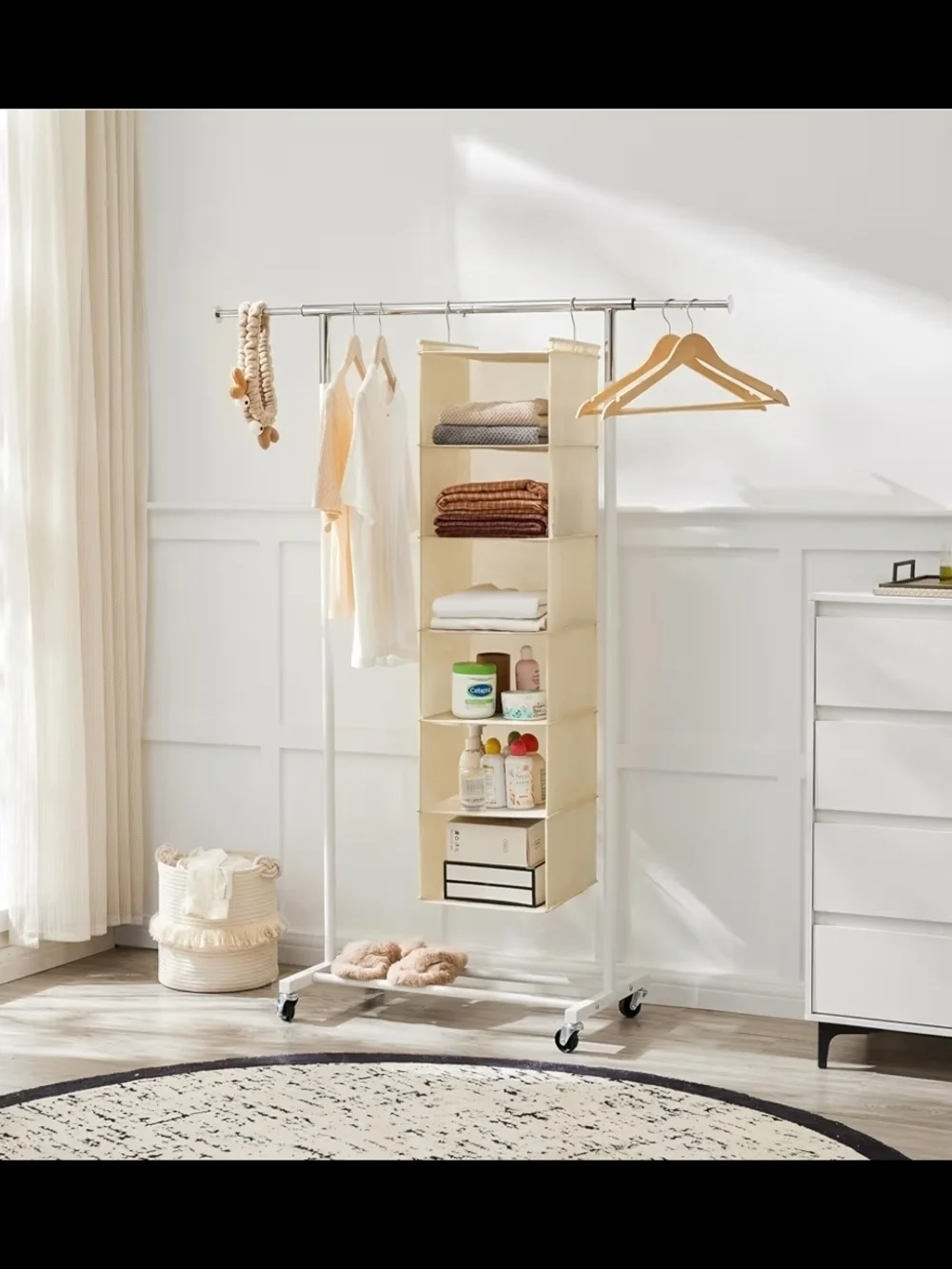 Cream Hanging Closet Organizer - 6-Shelf Home Storage